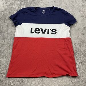 Levis Logo Spellout Mens Size Medium‎ Shirt Red White Blue Color Block